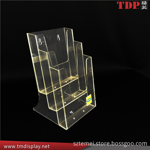 custom design literature standee clear acrylic brochure holder with 3 tiers